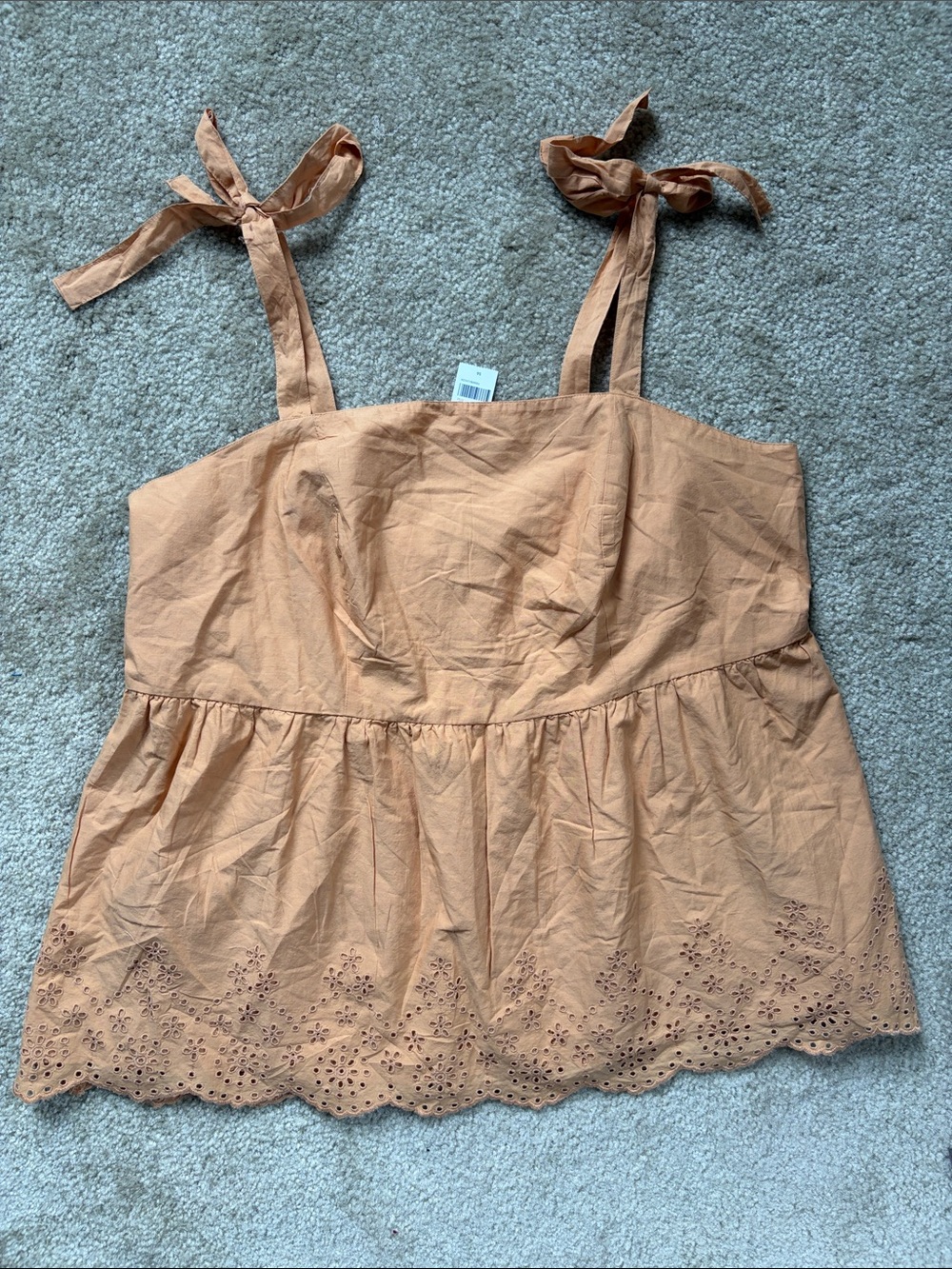 Classic Square-Neck Tie-Strap Tank With Embroidered Hem